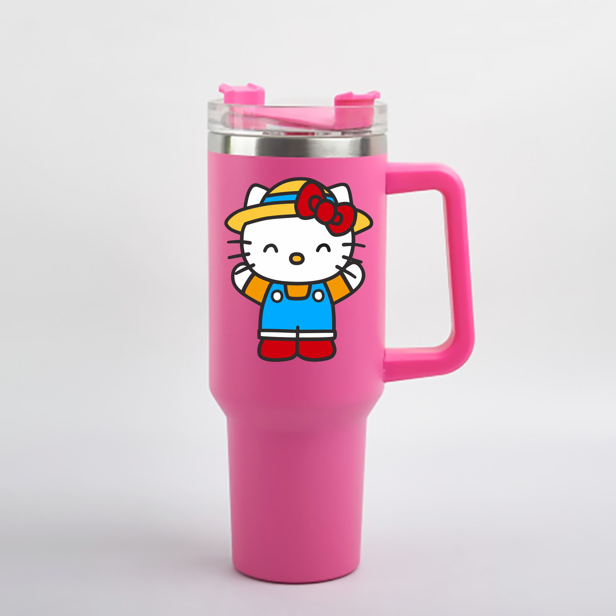 （画像用） Hello Kitty ハローキティ 1200mL車用タンブラー - クリスタルステッカー（プラスチックストロー付き）